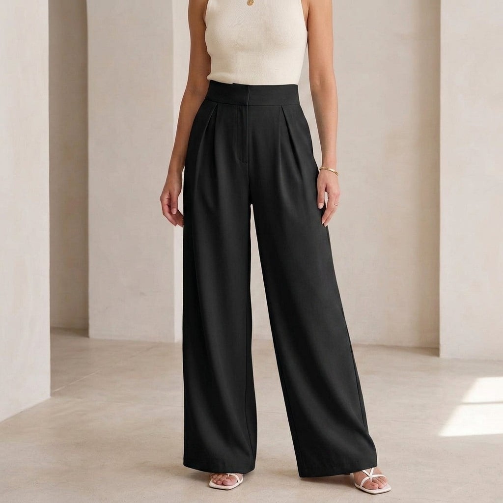 Dames Pantalon met Wijde Pijp en Plooien