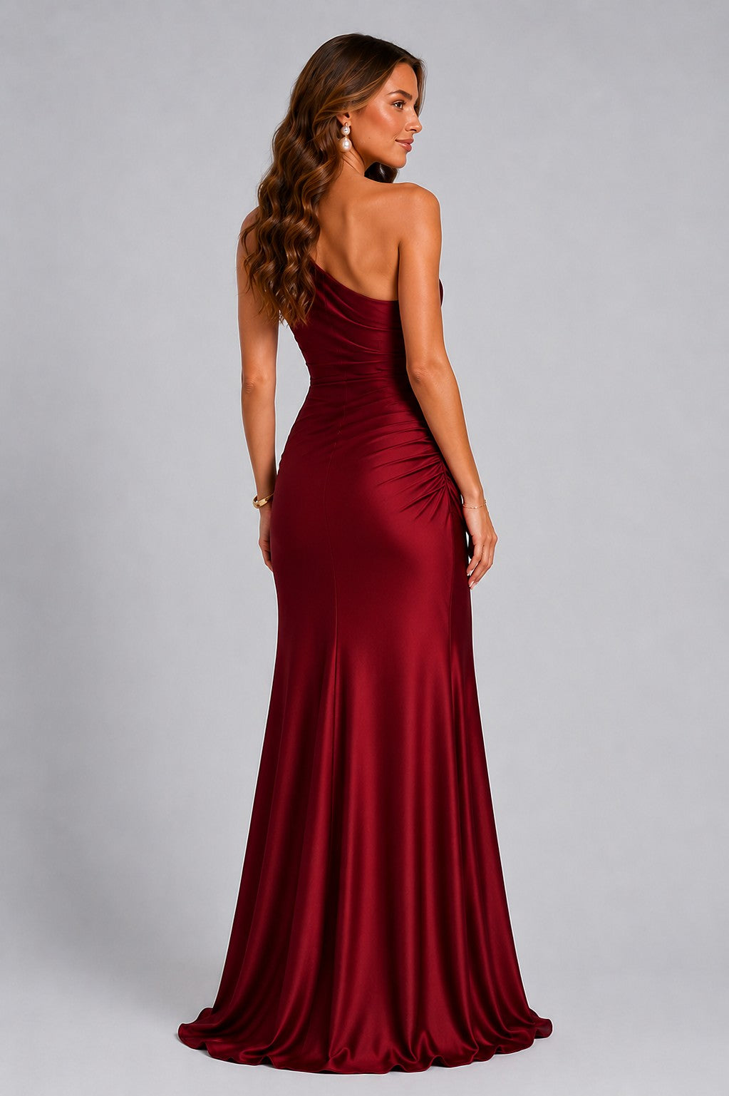 Dames Satijn Look One Shoulder Maxi Jurk