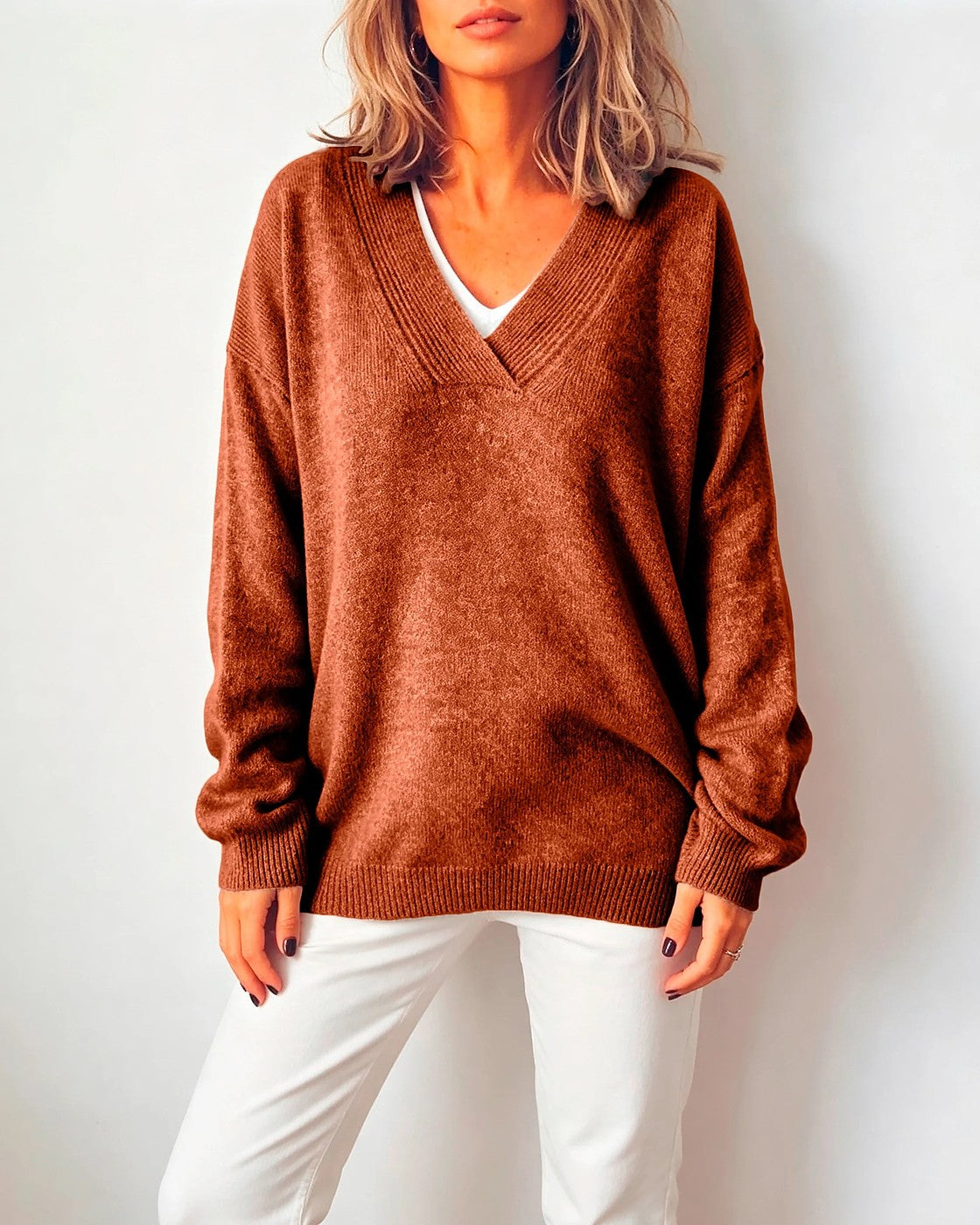 Dames Oversized Trui met Ruime V-halslijn
