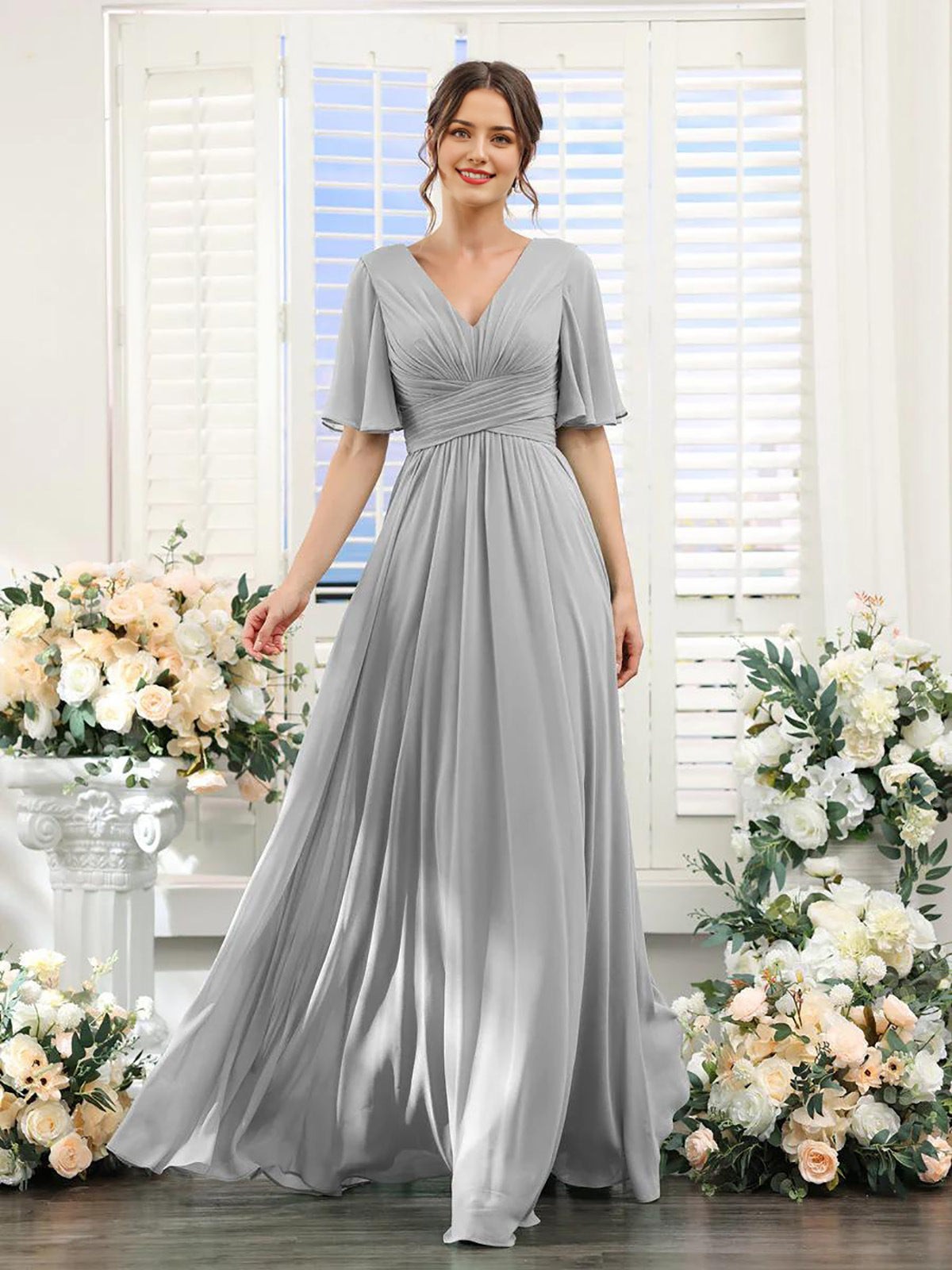 Dames Chiffon Jurk voor Bruiloft met Vlindermouwen