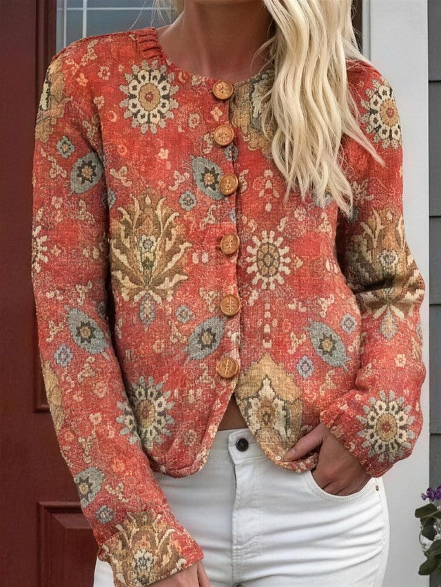 Dames Bloemen Cardigan met Knopen