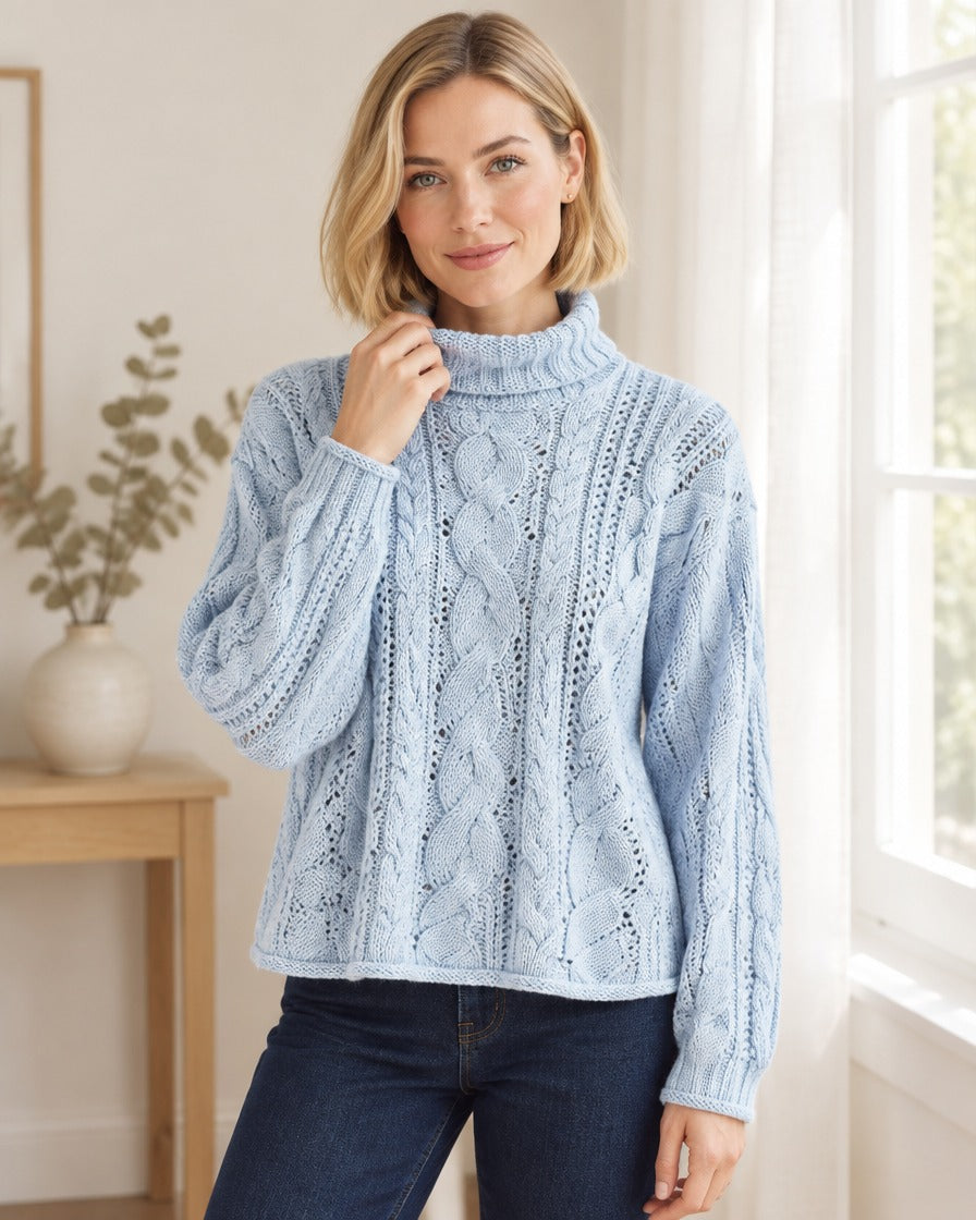 Damestrui Gebreid met Col en Pointelledetail Lizzy - Blauw