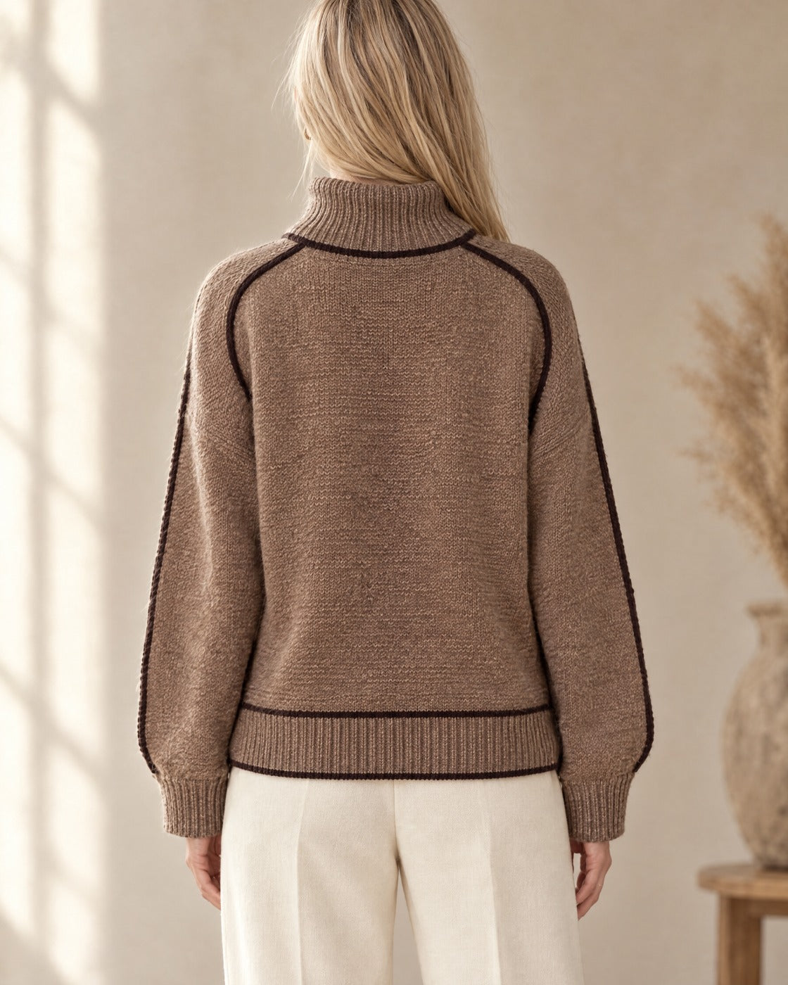 Dames Oversized Coltrui met Colorblock van Warme Gebreide Stof