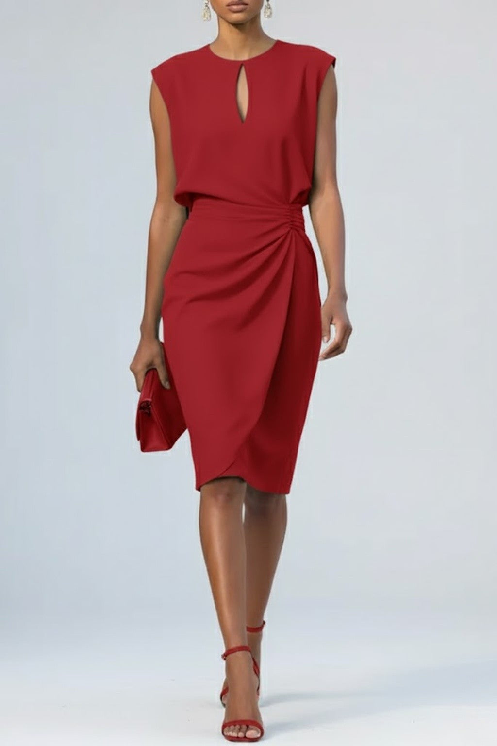 Dames Mouwloze Midi Jurk met Ruches
