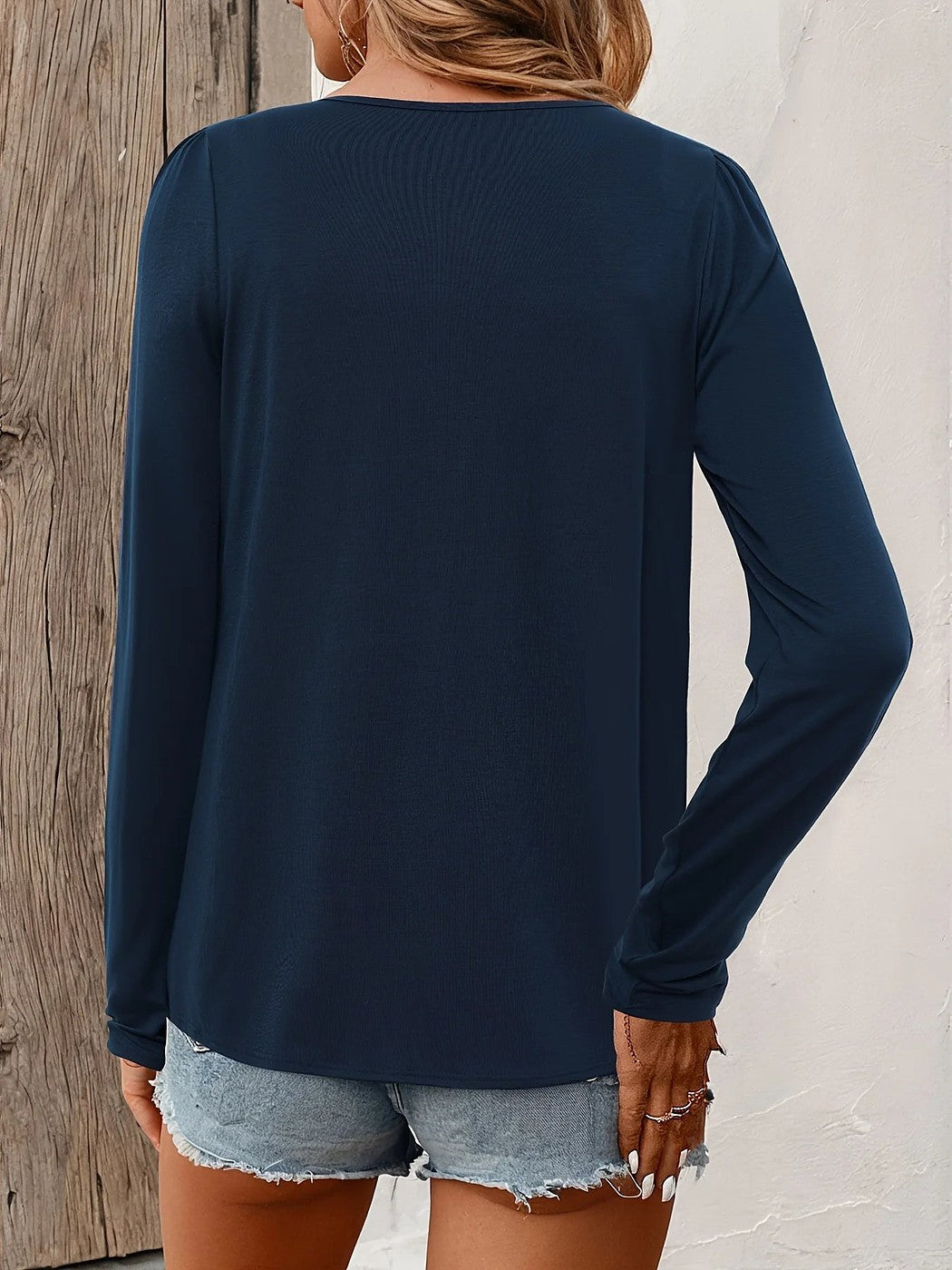 Dames Blouse met Plooien en Ronde Hals