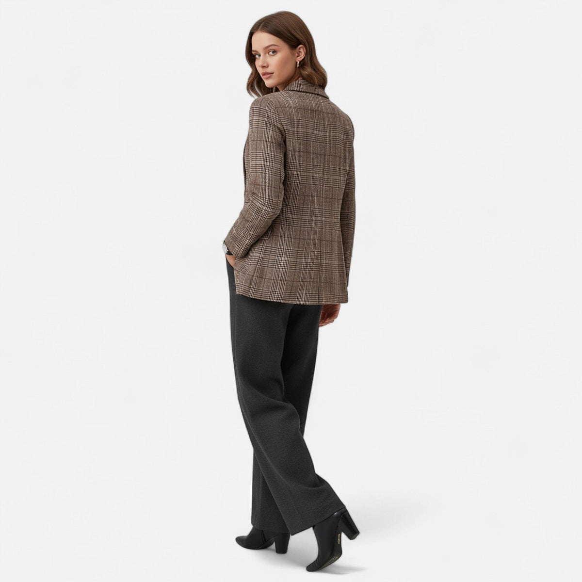 Dames Geruite Blazer met Reverskraag en Zakken