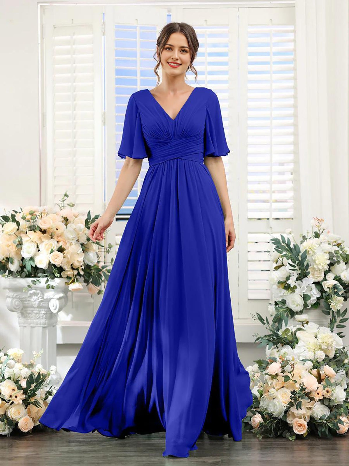 Dames Chiffon Jurk voor Bruiloft met Vlindermouwen