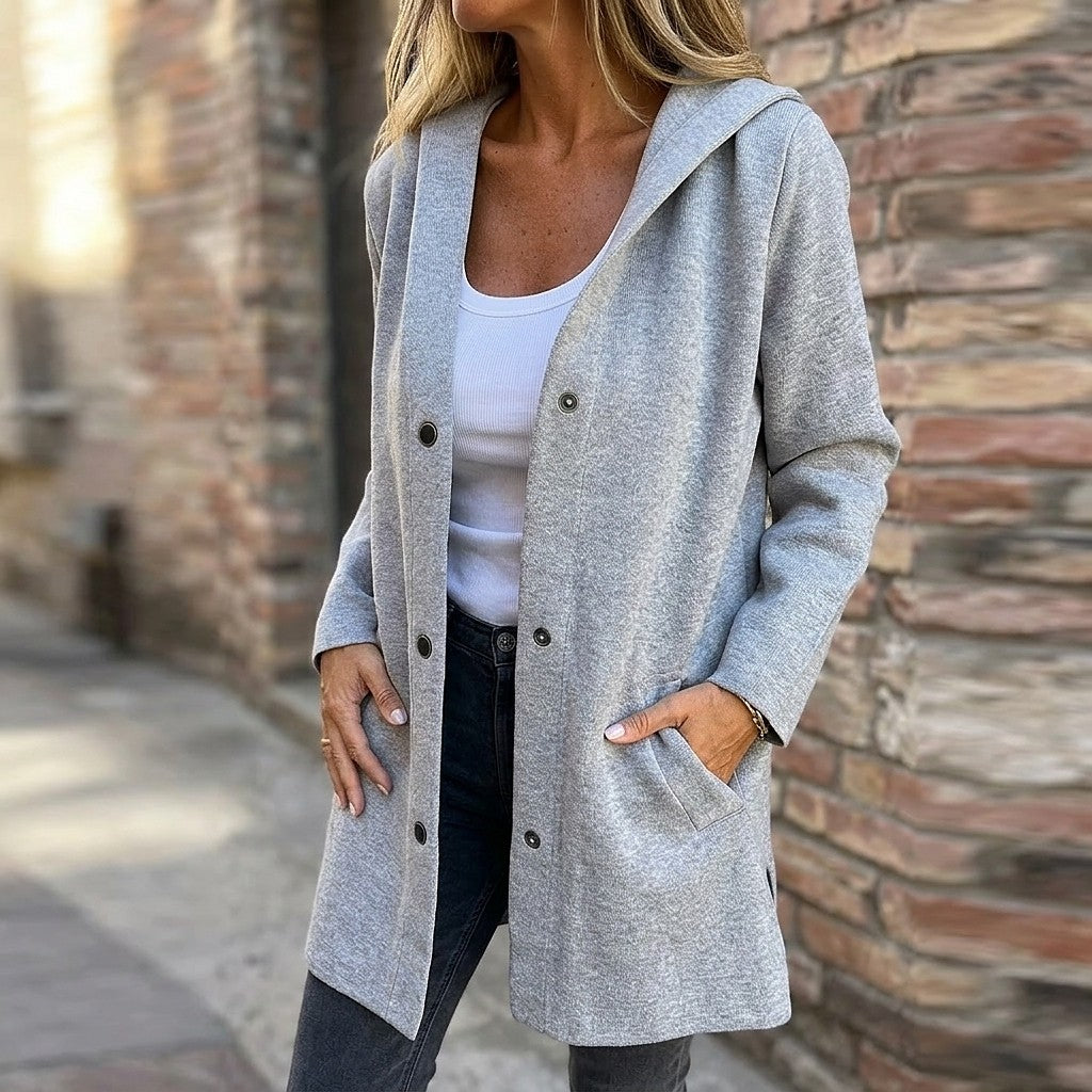 Dames Halflang Vest met Capuchon en Knopen