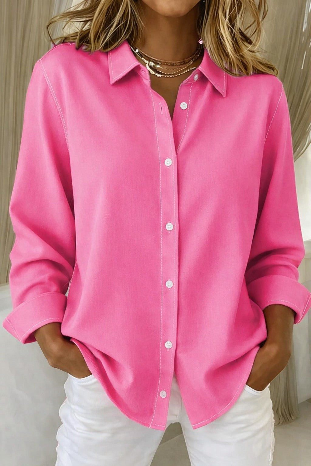 Damesblouse met Lange Mouwen en Kraag