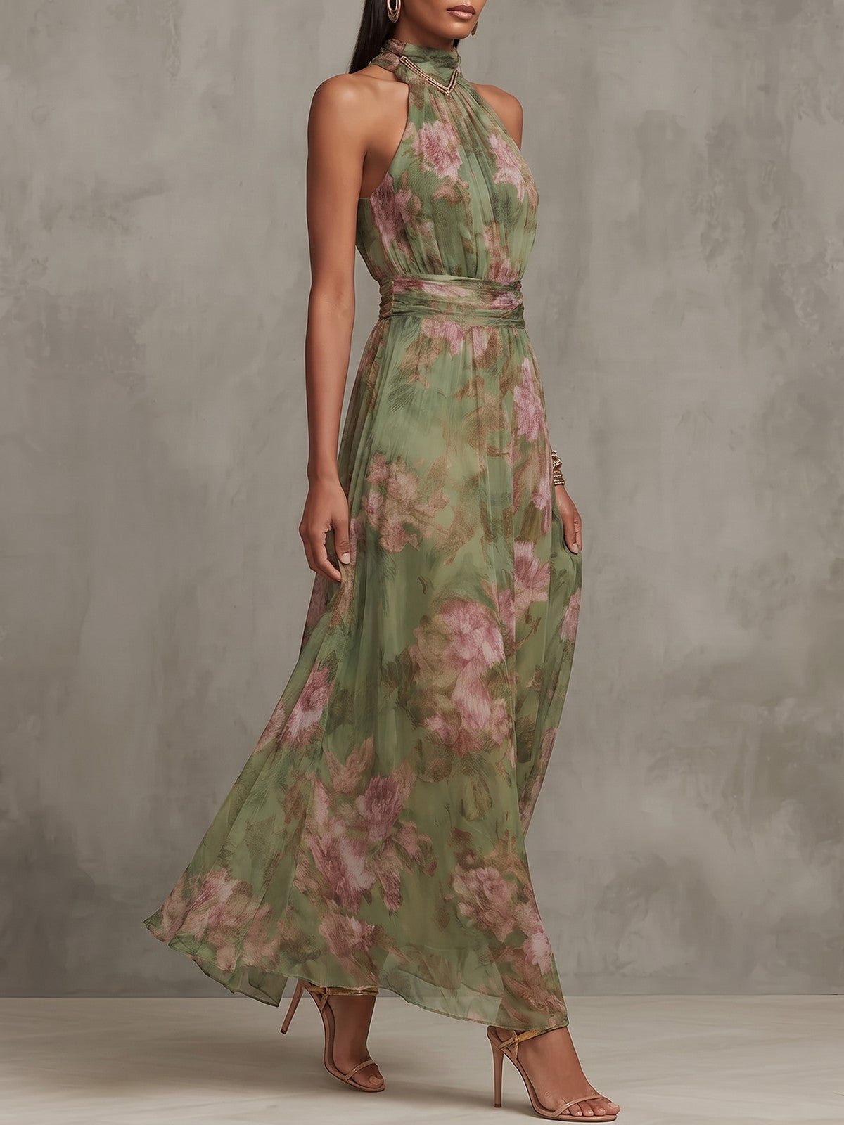 Dames Halter Maxi Jurk met Bloemen