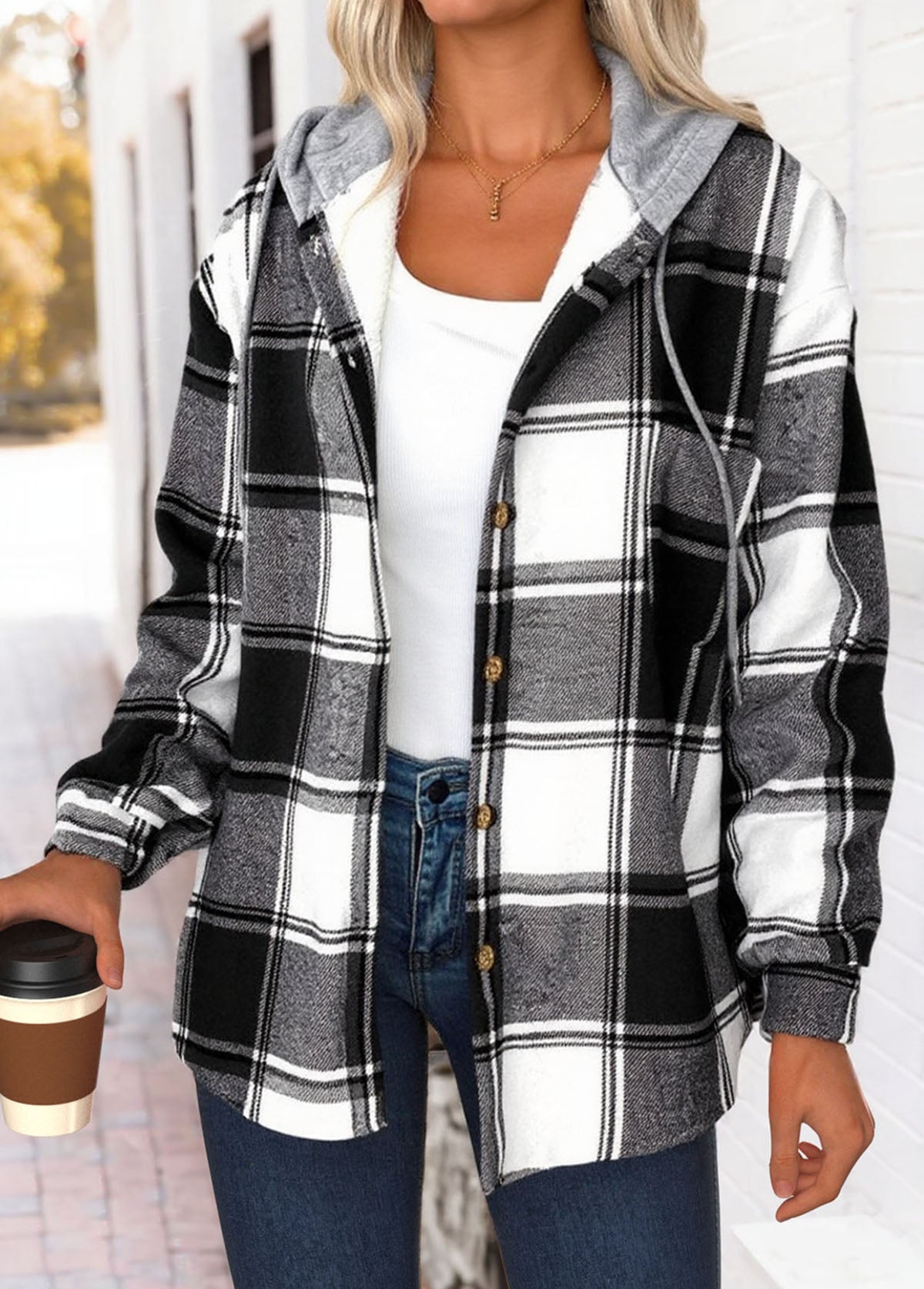 Dames Geruite Shacket met Borstzakken