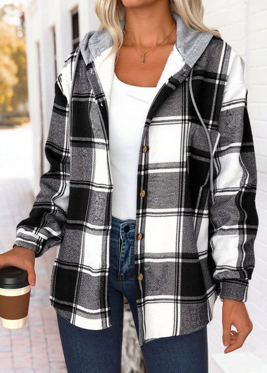 Dames Geruite Shacket met Borstzakken