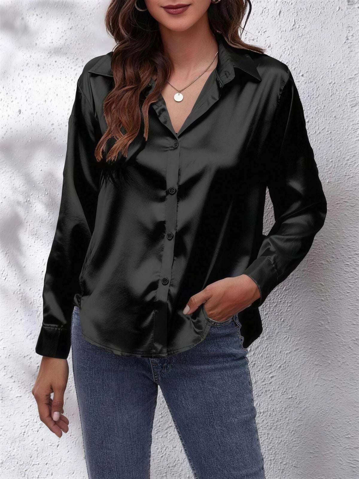 Dames Satijnen Blouse met Knopen