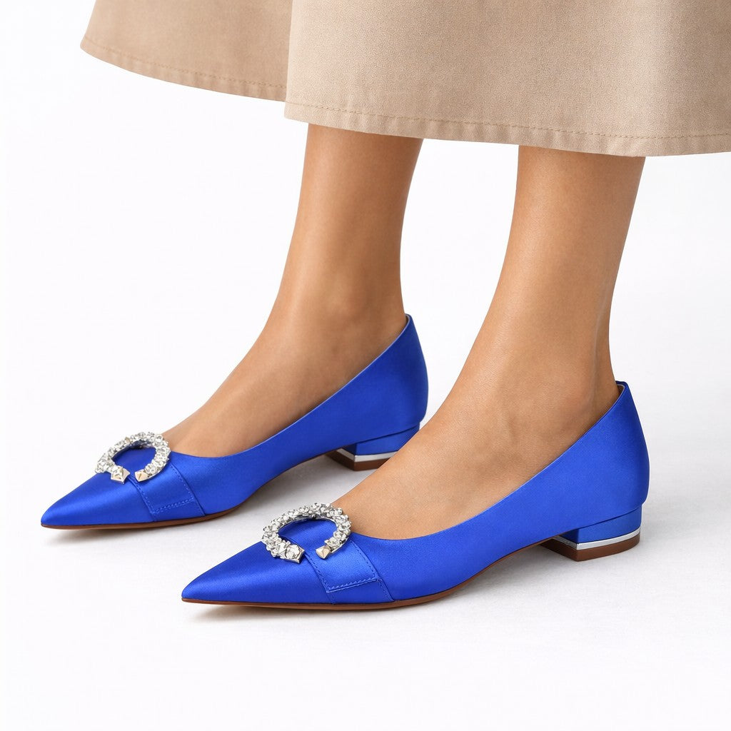 Dames Puntige Ballerina's met Strass Gesp