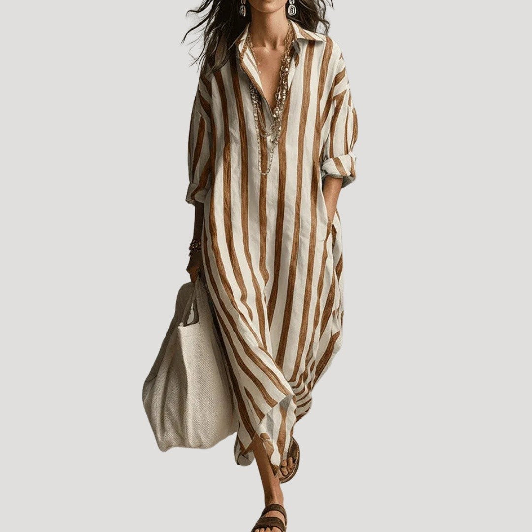 Dames Gestreepte Maxi Blousejurk
