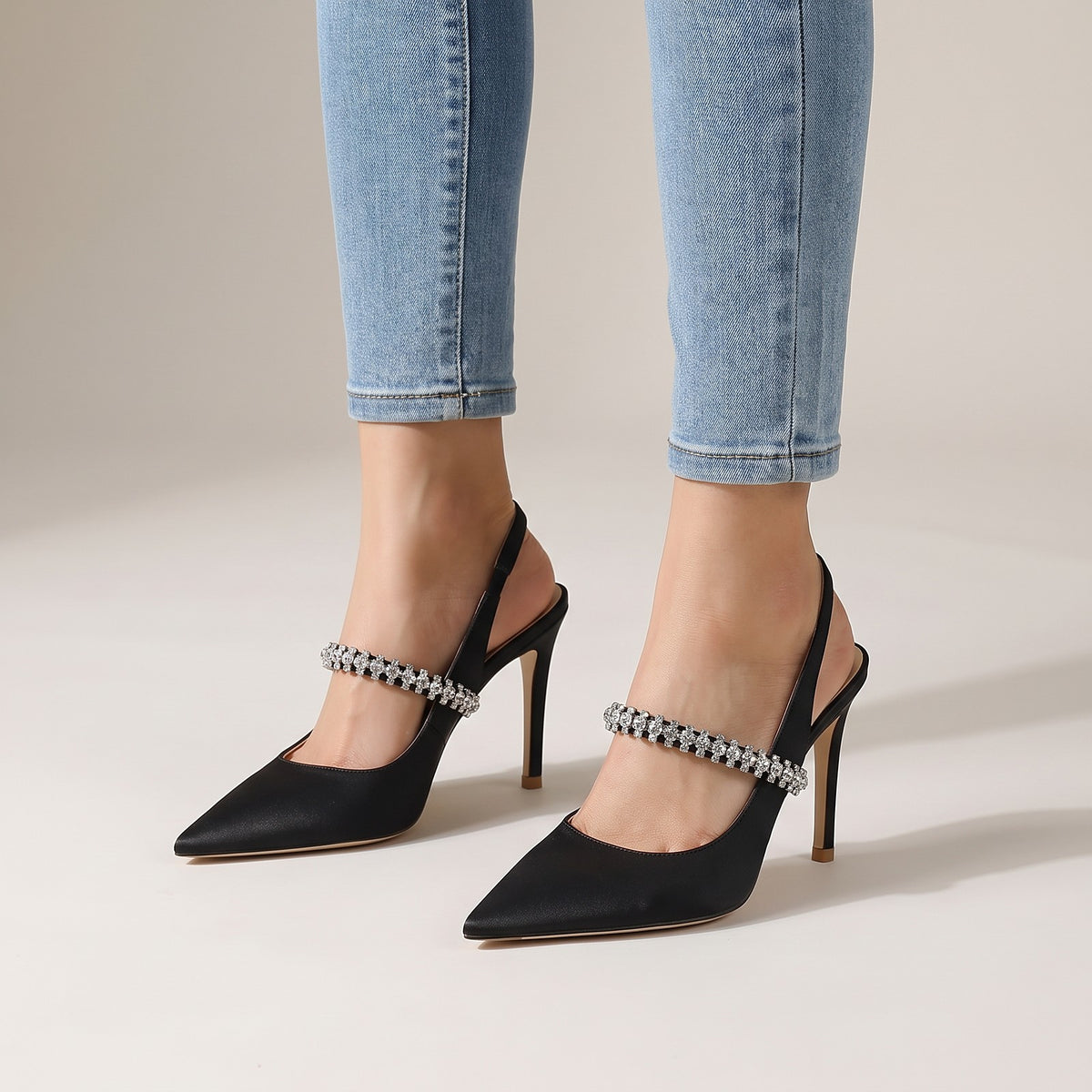 Dames Satijn Look Slingback Pumps met Naaldhak