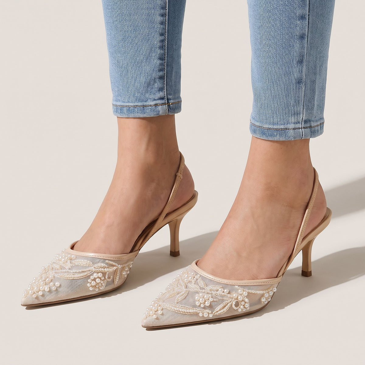 Dames Slingback Pumps met Parels