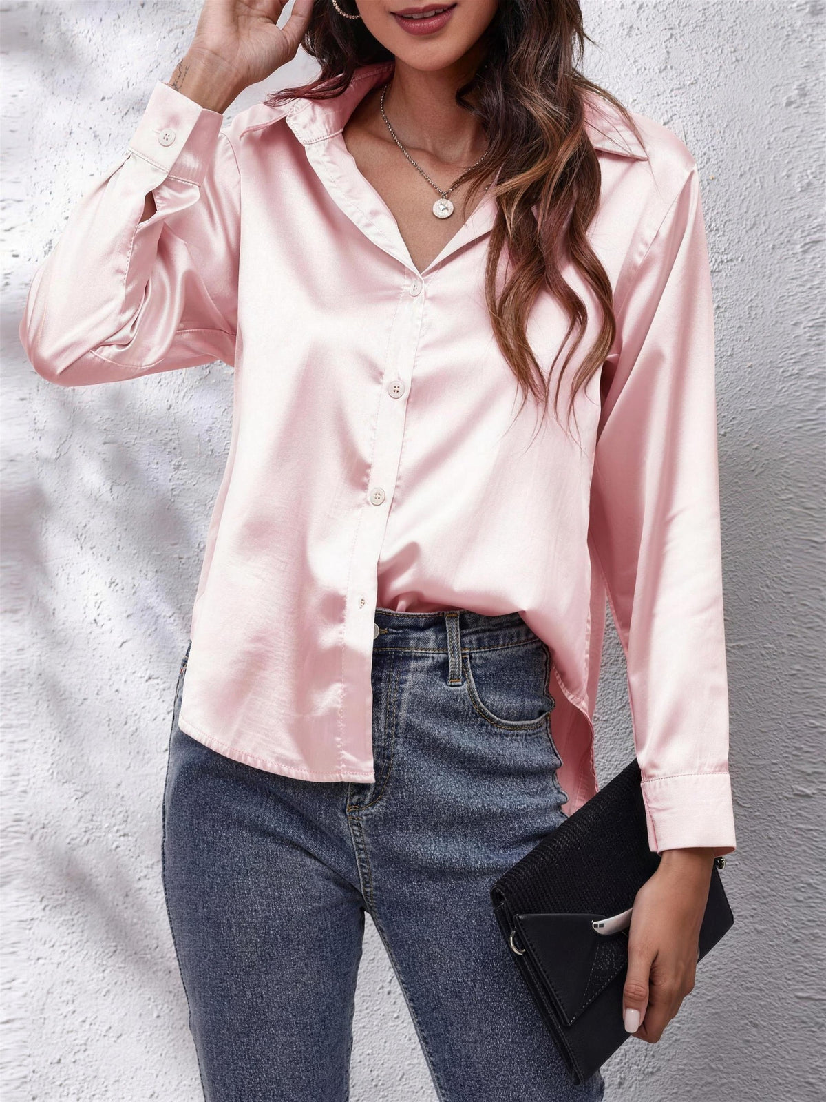Dames Satijnen Blouse met Knopen