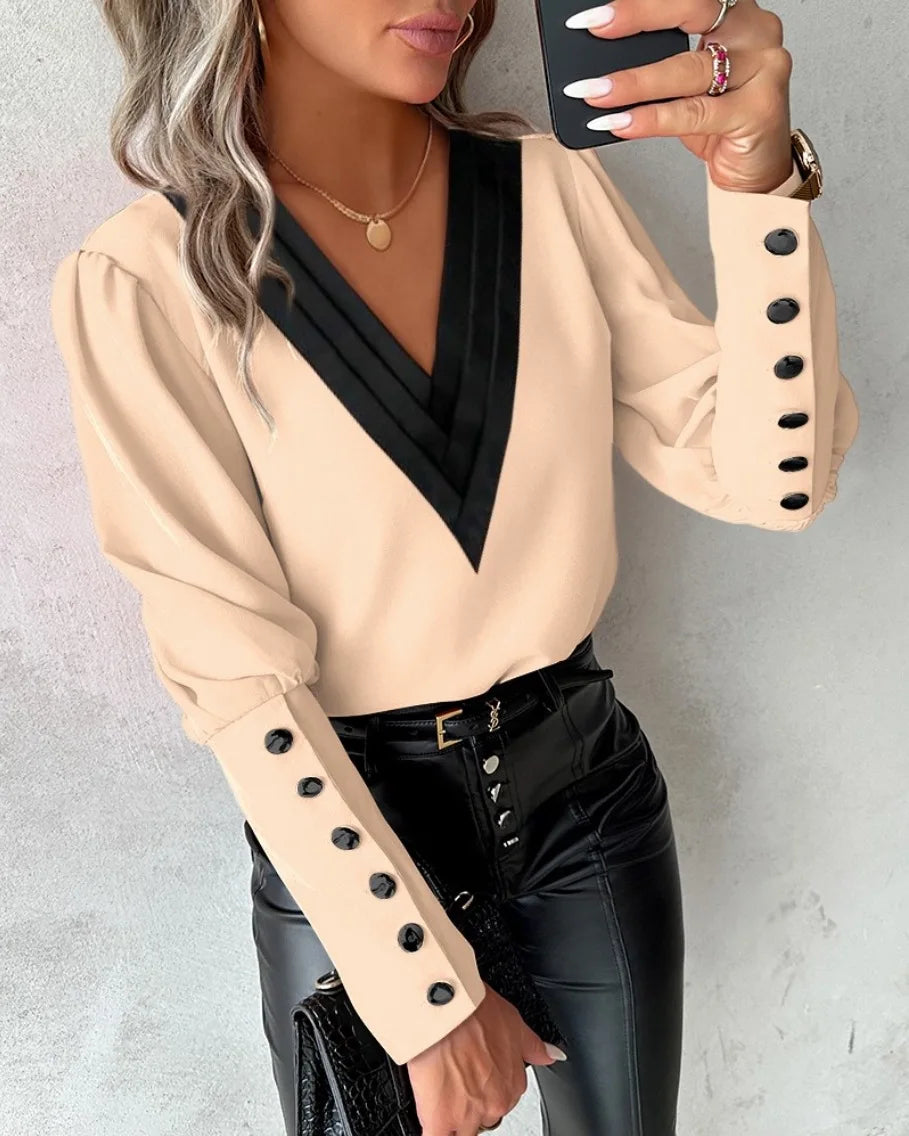 Dames Blouse met V-hals en Knopen
