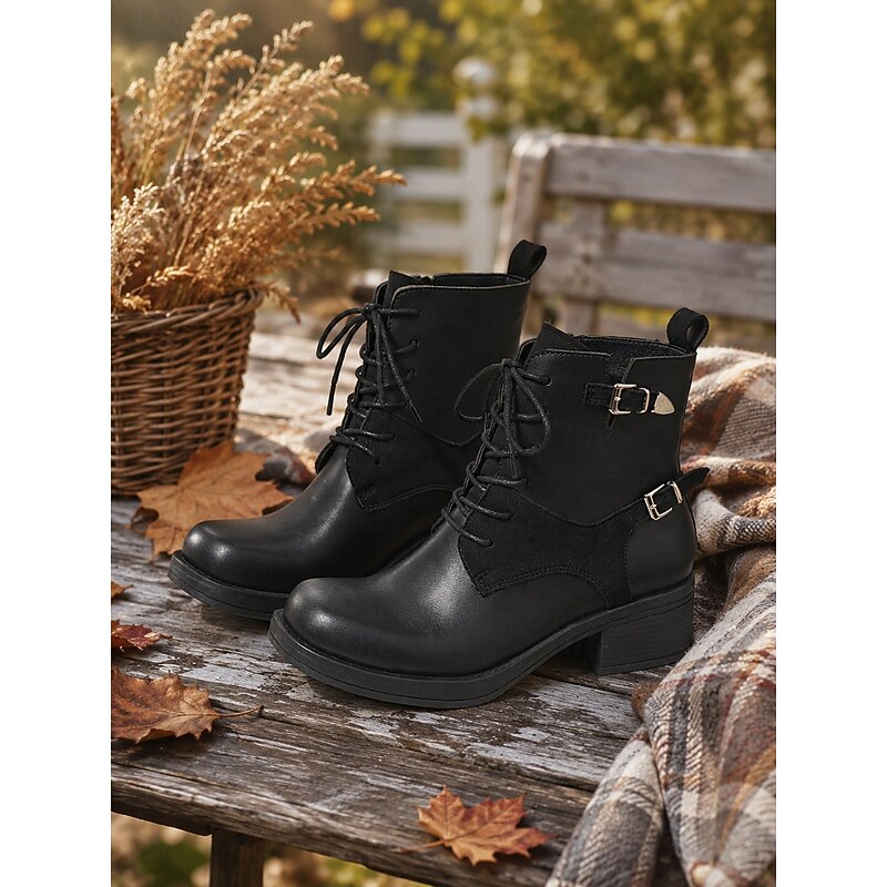 Dames Zwarte Veterboots met Profielzool