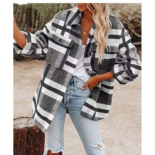 Dames Geruite Overshirt met Knoopsluiting en Borstzakken