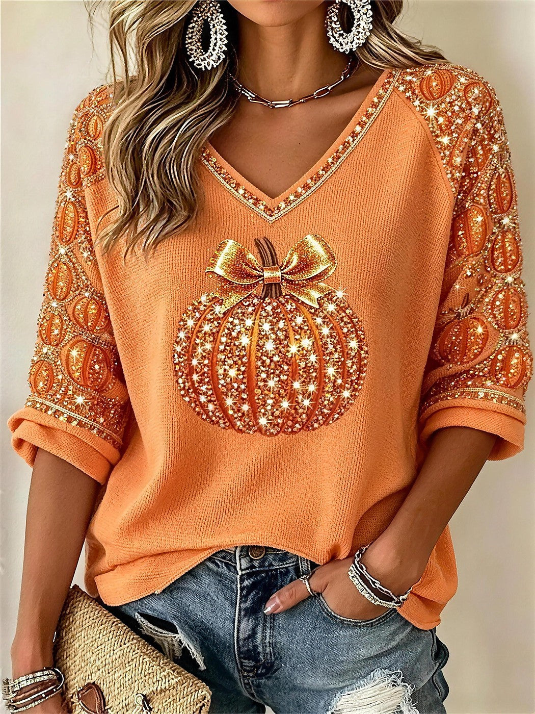 Dames Blouse met V-hals en Driekwart Mouwen