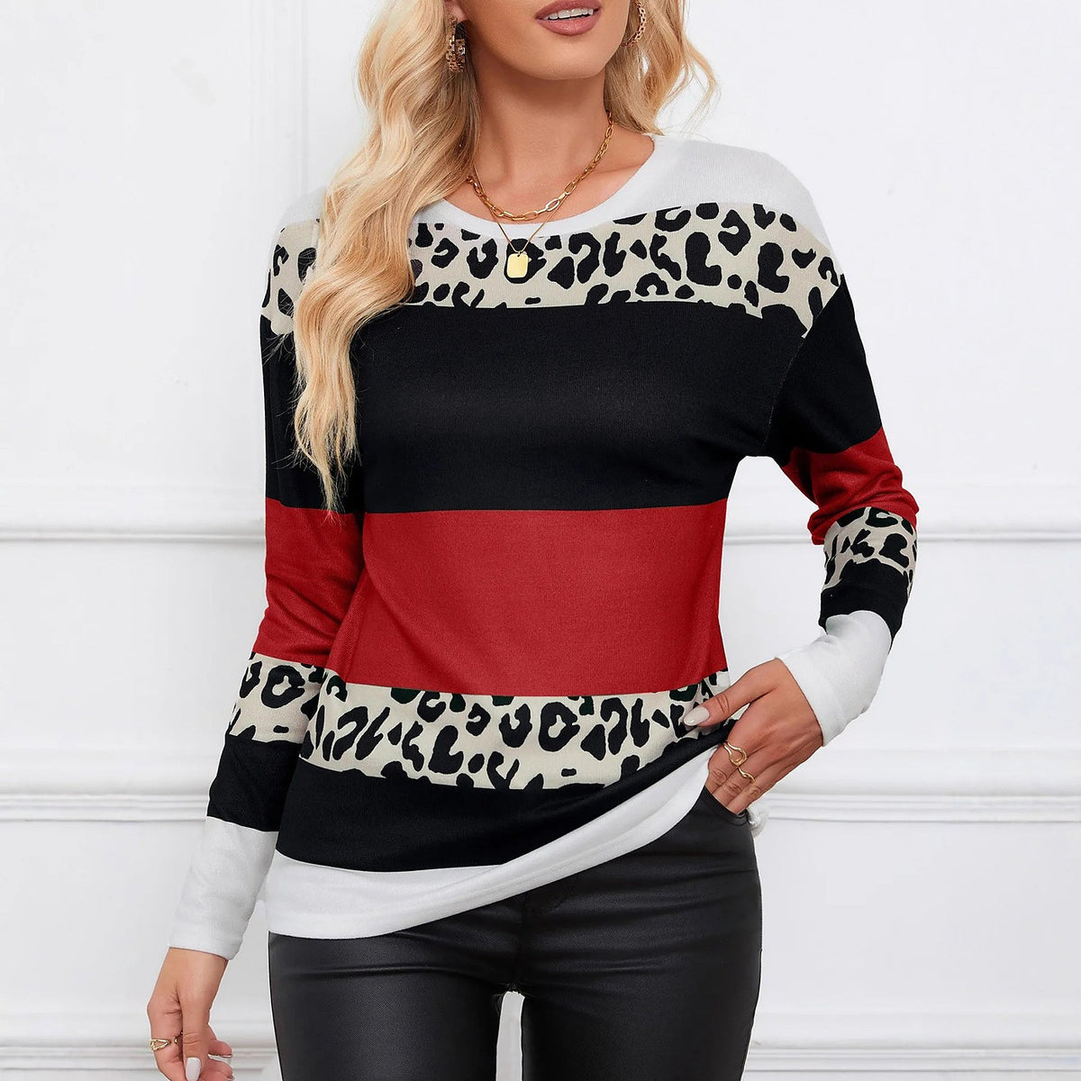 Dames Blouse met Luipaardprint en Kleurblokken