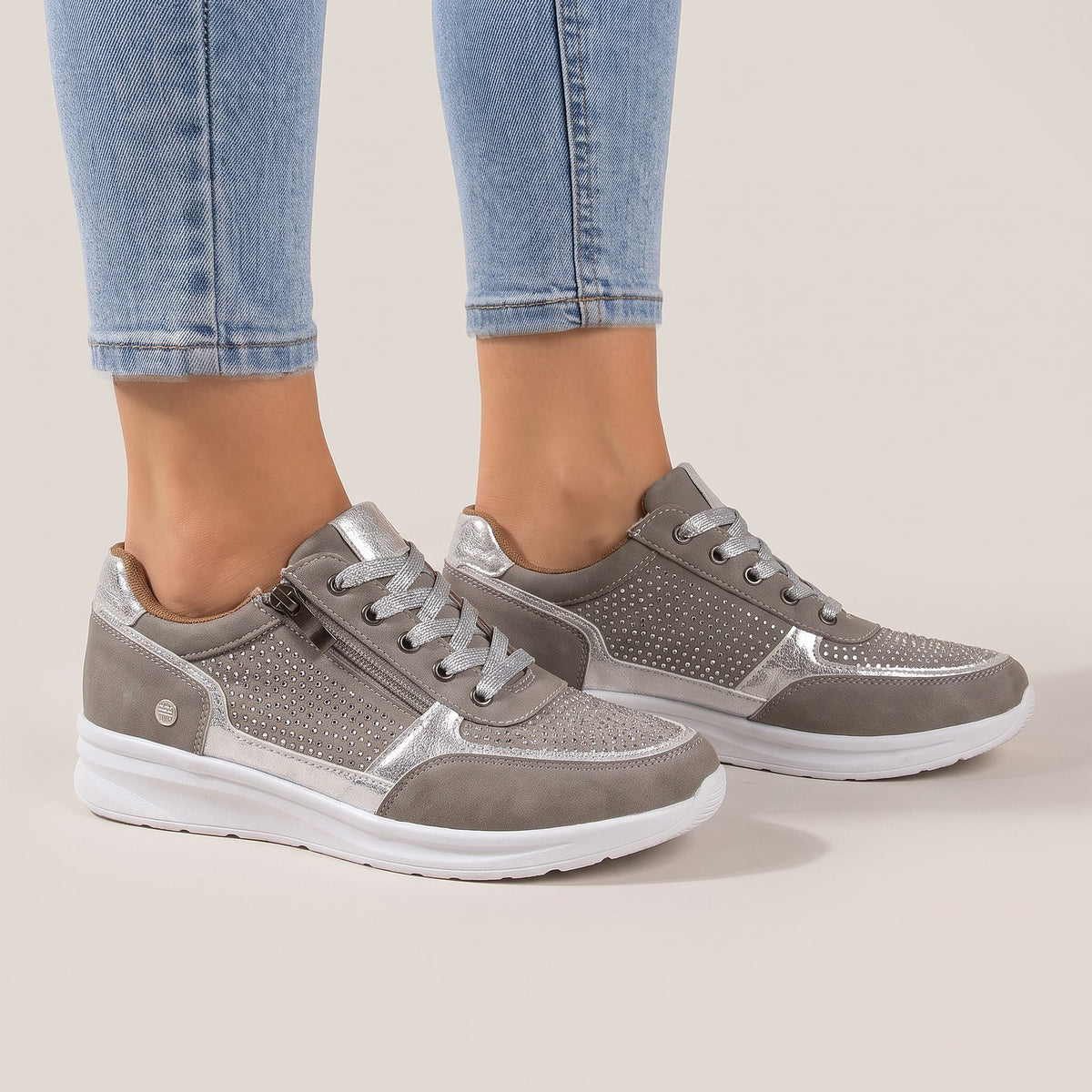Dames Glitter Plateau Sneakers met Rits