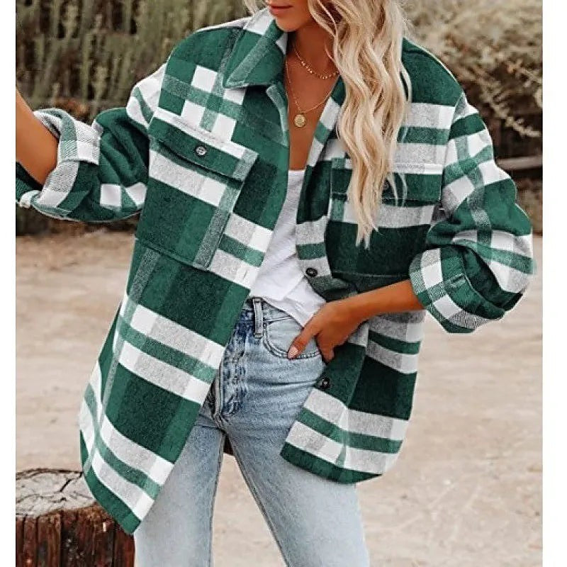 Dames Geruite Overshirt met Knoopsluiting en Borstzakken
