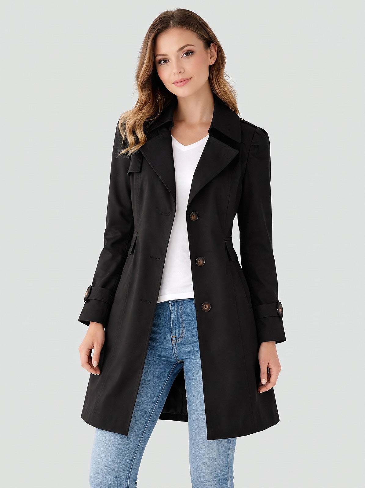 Dames Halflange Trenchcoat met Knopen