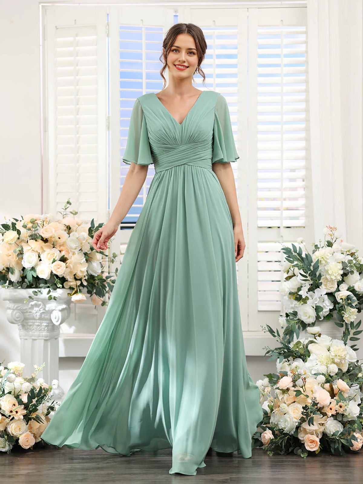 Dames Chiffon Jurk voor Bruiloft met Vlindermouwen