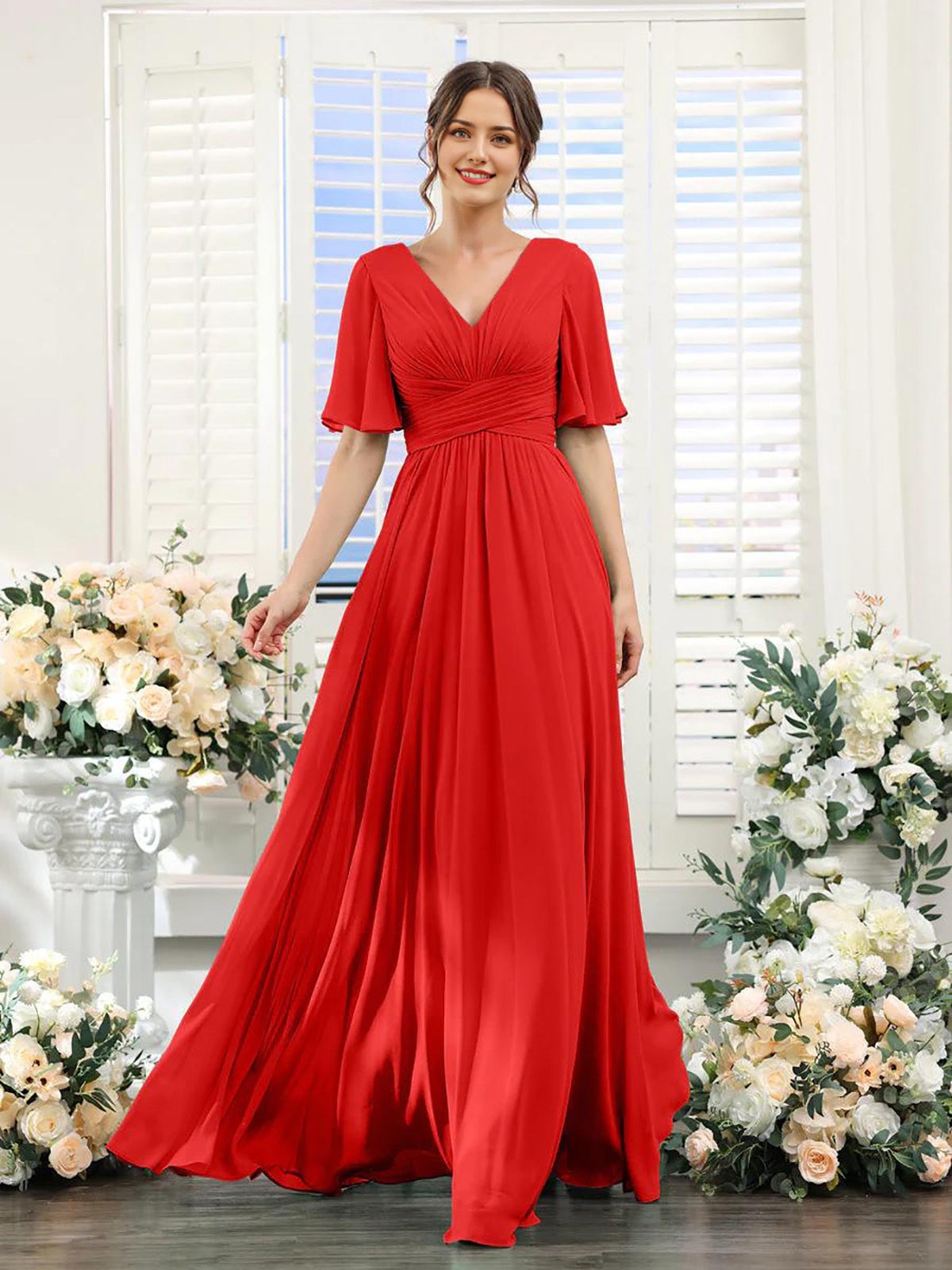 Dames Chiffon Jurk voor Bruiloft met Vlindermouwen