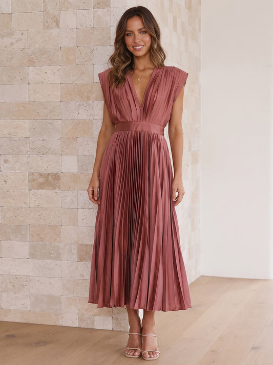 Dames Cocktailjurk Midi met Plissé en V-hals