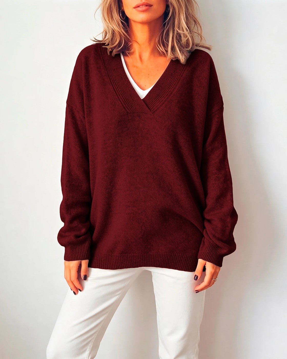 Dames Oversized Trui met Ruime V-halslijn