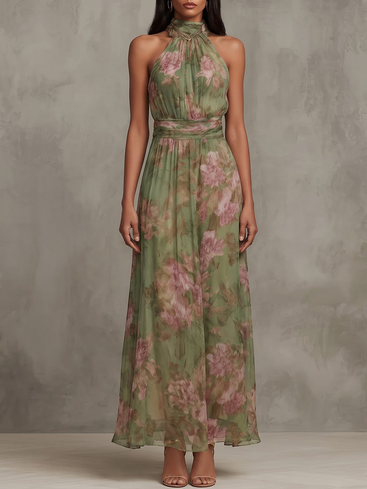 Dames Halter Maxi Jurk met Bloemen