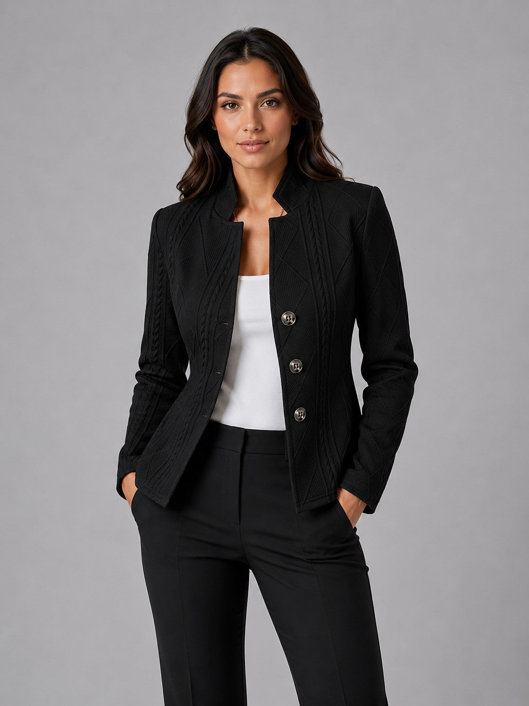 Dames Blazer met Opstaande Kraag en Knopen