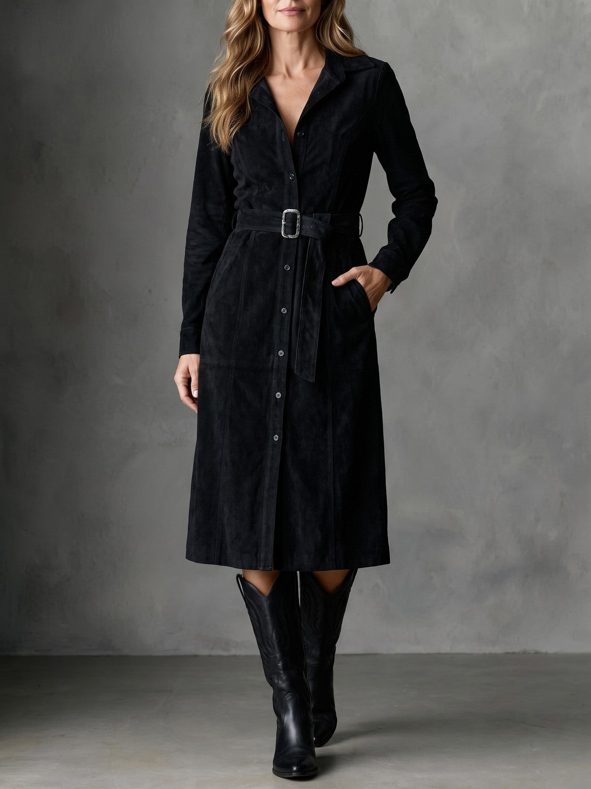 Dames Midi Jurk met Knopen en Riem