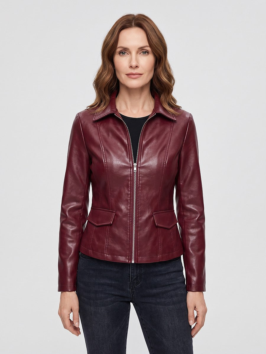 Dames Slim Imitatieleren Jack met Klepzakken
