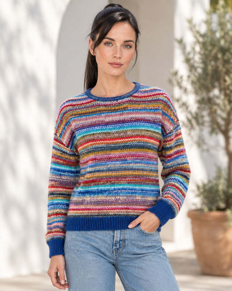 Damestrui gestreept met ribboorden blauw