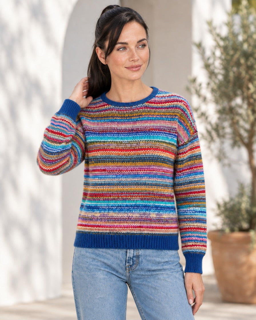 Damestrui gestreept met ribboorden blauw detail