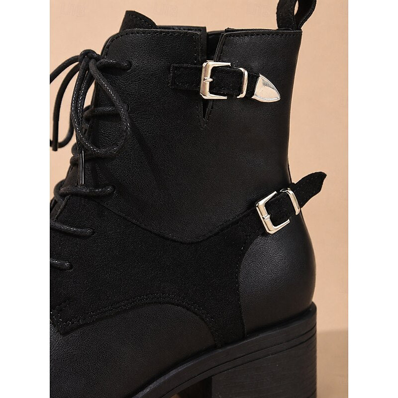 Dames Zwarte Veterboots met Profielzool