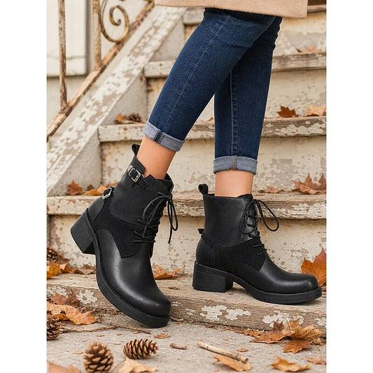 Dames Zwarte Veterboots met Profielzool