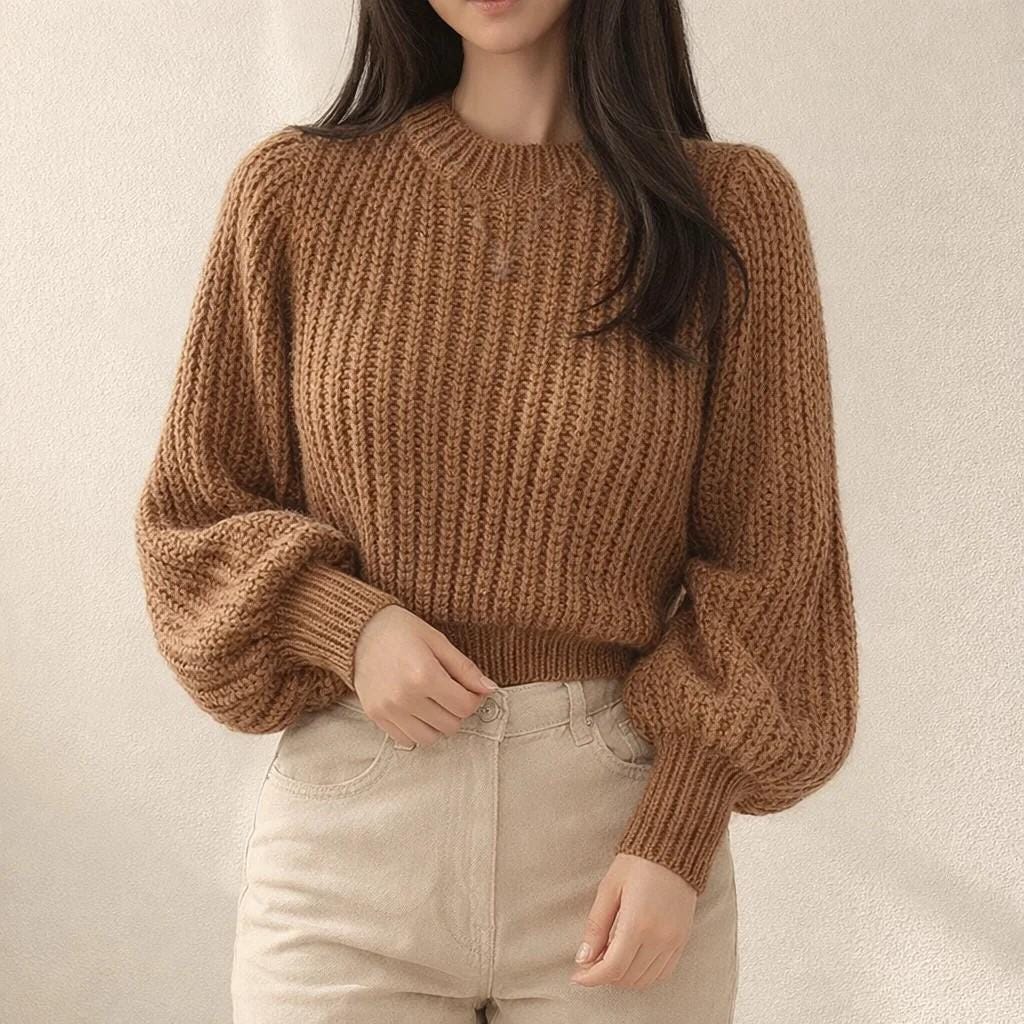 Dames Cropped Trui met Ballonmouwen