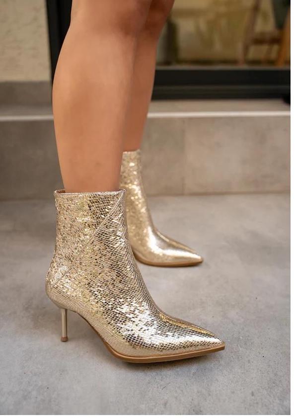 Dames Gouden Enkellaarsjes met Glitterafwerking