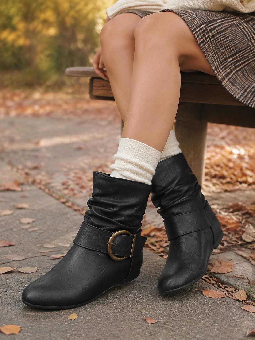 Dames Slouch Enkellaarsjes met Gespband