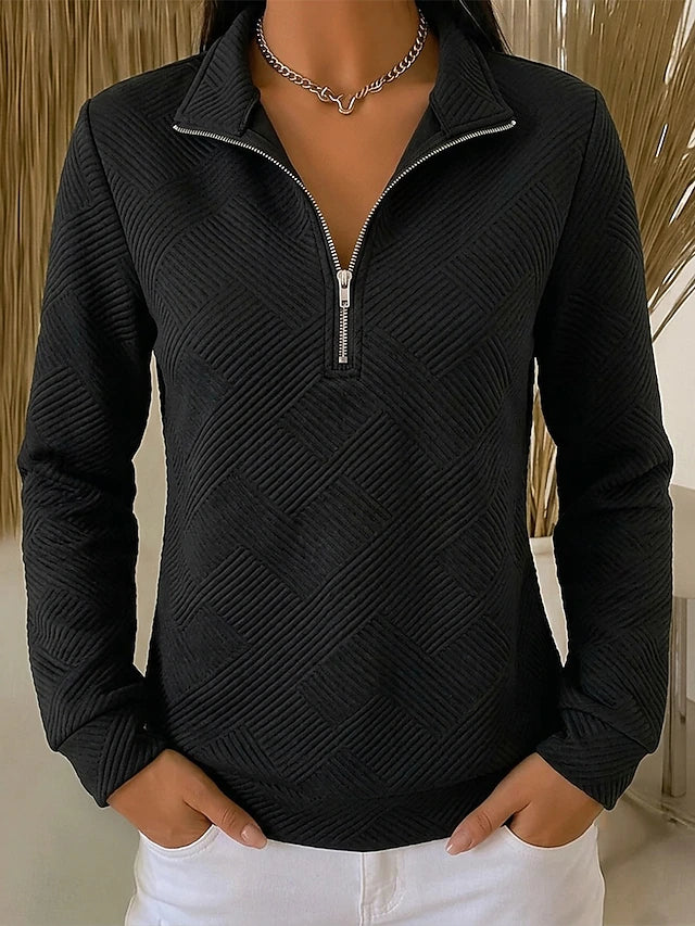 Dames Sweater met Kwartrits en Structuur