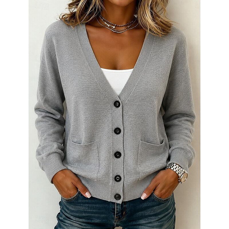 Dames Grijze Fijngebreide Cardigan