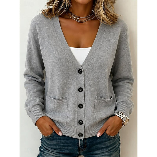 Dames Grijze Fijngebreide Cardigan