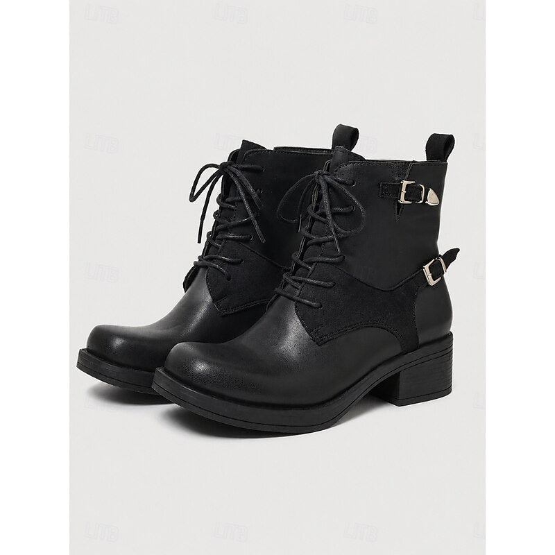 Dames Zwarte Veterboots met Profielzool