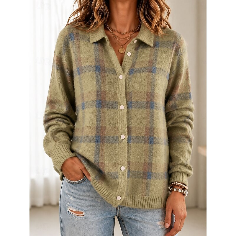 Dames Gebreid Vest met Blousekraag en Patchwork
